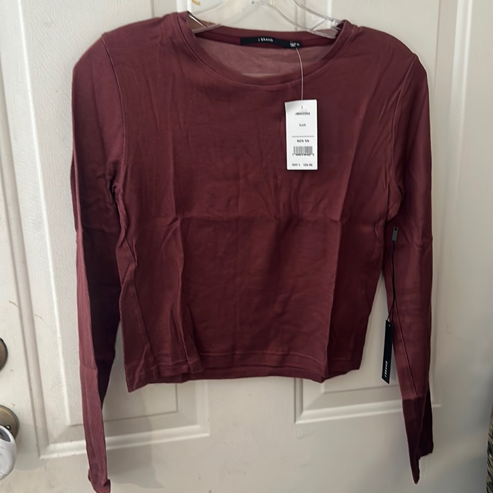 J BRAND BLAIR LONG SLEEVE CROPPED TOP: RED: NWT: SZ XS